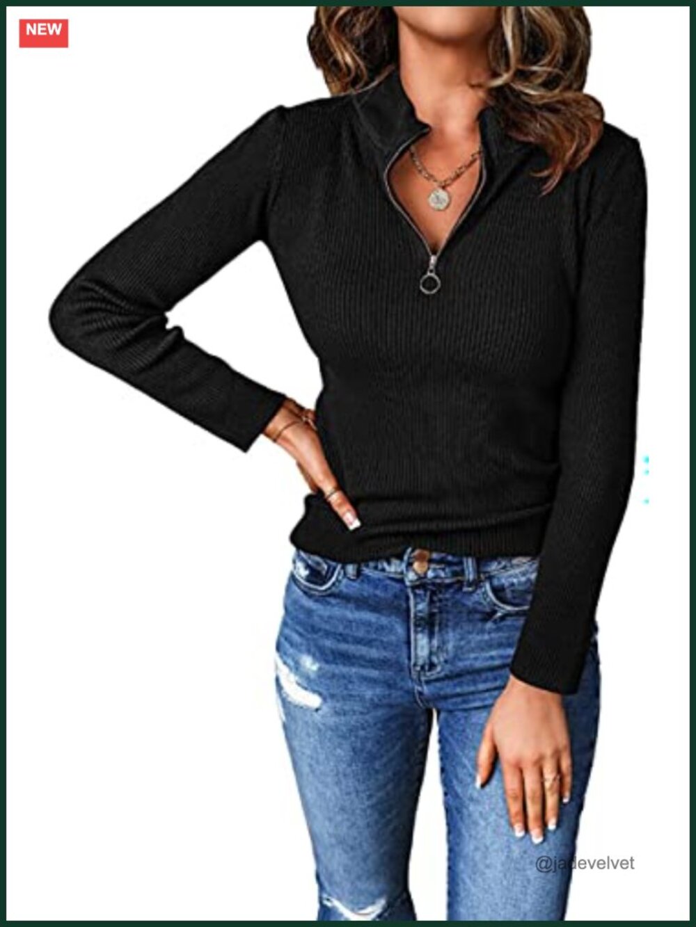 Quarter Zip Mock Neck Rib Fitted Sweater Long Sleeve Pullover